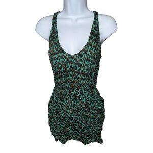 Women’s Solemio Sleeveless Green/Brown Leopard Print Mini Dress - M
